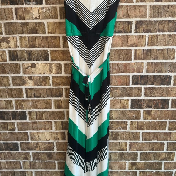 Neiman Marcus Green, Black, and White Chevron Maxi Dress - Picture 5 of 8